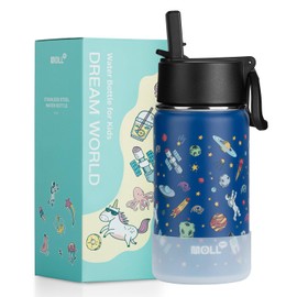 Mollcity Kids Water Bottle 12 oz Insulated Water Bottle with Straw-Stainless Steel Vacuum Wide Mouth Metal Water Flask, BPA-Free, Leak Proof