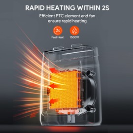 shinic Portable Space Heater with Thermostat, 1500W/750W PTC Ceramic Electric Heater Fast Heat up 200 Square Feet,Safe and Quiet Small Heater for Indoor Use Office Room Desk Home (Orange)