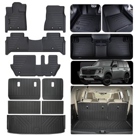 AltraVos Floor Mat for 2025 Nissan Armada Only Suit for 8 Seats, TPE All Weather Protection Floor Liners & Cargo Liners Velcro Covering The Backrest (for 2025 Nissan Armada-8)