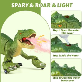 HAYXUN RC Tyrannosaurus Rex Dinosaur Toys for Kids 3-5, 5-7, 8-12, Remote Control T Rex Dino Robot Toy with Spray, Roar & Light, Birthday for 3 4 5 6 7 8 9 10 11 12 Year Old Boys (Green)