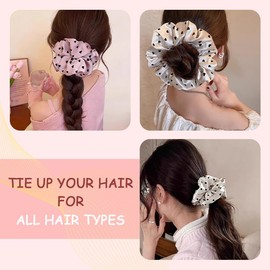 Polka Dot Scrunchie for Thin Thick Hair Bobbles for Women Girls Silk Scrunchies Polka Dot Hair Ties for Buns Preppy Ponytail Accessories for Girls Women Satin Scrunchies for Sleeping Hairties 2 Pcs
