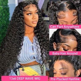 FIRIEYA 13x6 Deep Wave Lace Front Wigs Human Hair 200 Density HD Full Lace Frontal Wigs for Women Deep Curly Glueless Wigs Human Hair Pre Plucked with Baby Hair 26 Inch