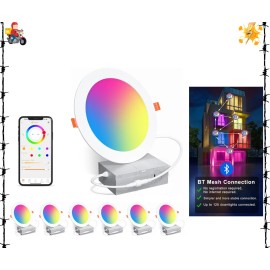 Unbranded Smart Recessed Lighting 6 Inch RGBCW Color Changing 16W LED Downlight with Ju...