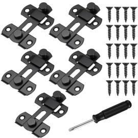 5 Pcs Door Latch, 3 inch Flip Sliding Barn Door Lock Latches, Stainless Steel Metal Flip Gate Latch Locks, Door Bolt Latch Lock for Garage Garden Bathroom Doors Window Outdoor + Screwdriver(Black)