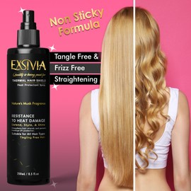 EXSIVIA Heat & Color Protection Hair Spray with Castor Oil Musk Fragrance, Frizz-Free Shine, Thermal Protection, Paraben-Free 250mL