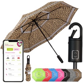 Quick Safety® Hiking Trekking Umbrella Pocket Umbrella Men Women Umbrella Open-Close Automatic Storm Resistant Reflective Carabiner Hook Handle Design, Leopard Gold