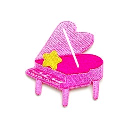 PL Pink Piano Instrument Music Cute Cartoon Logo1 Sew Iron on Embroidered Applique Badge Sign Patch Clothing Costume