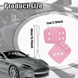 WINUERK Pair Fuzzy Dice for Rear View Mirror, Retro Hanging Dice for Car Mirror, Pink Car Interior Dice Vintage Plush Dice, Universal Car Mirror Hanging Accessories Square Dice Fit Car Home & Office