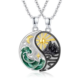 REDSUN Yin Yang Necklace Sterling Silver Sun Moon Chain Elephant Pendant for Couple BFF Chain 2 Pieces Jewellery Gifts for Women Men Couple Daughter, Sterling Silver