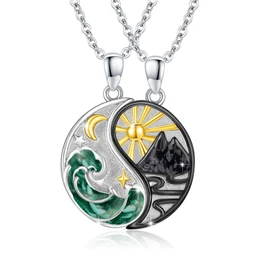 REDSUN Yin Yang Necklace Sterling Silver Sun Moon Chain Elephant Pendant for Couple BFF Chain 2 Pieces Jewellery Gifts for Women Men Couple Daughter, Sterling Silver