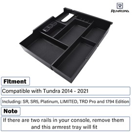 RUNROAD Center Console Organizer Full Cover Tray Compatible with Toyota Tundra 2014-2020 2021 Accessories, ABS Coin Holder Secondary Storage Box Insert Armrest Console Tray, Black