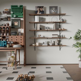 TEDIDUWA 48Inch Floating Shelves, Wall Mounted Shelves Set of 5, Easy-to-Install Rustic Brown Wall Storage Ledges for Living Room, Bedroom, Office, Extra Large Hanging Shelves with Metal Brackets