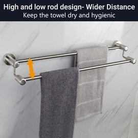 TocTen Double Bath Towel Bar - Thicken SUS304 Stainless Steel Towel Rack for Bathroom, Bathroom Accessories Double Towel Rod Heavy Duty Wall Mounted Towel Holder (Brushed,24IN)