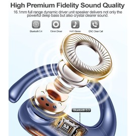 MOZOTER Wireless Earbuds Bluetooth Headphones Sport,Over Ear Buds with Deep Bass Sound,60Hrs Playtime Earphones Redesigned Comfort Fit with Earhooks for Running,Meeting,Workout- Blue