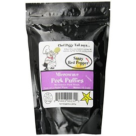 Chef Piggy Tail Microwave Pork Puffies Pork Rinds, Sassy, 8 Ounce