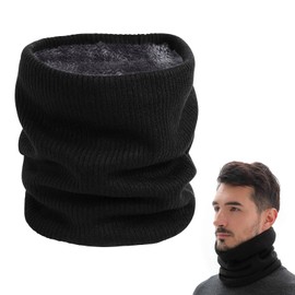 Hoxfly Thermal Snoods for Men Women, Fleece Neck Warmer, Unisex Thick Knitted Circle Scarf, Winter Warm Neck Gaiter, Buff Neckwear Windproof Neck Gaiter for Cycling Running Skiing Sports (Black)
