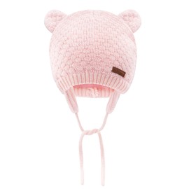 BAVST Baby Beanie Hat for Winter with Earfalp Cute Bear Kids Toddler Girls Boys Warm Knit Cap 0-36M (Pink, L(1-3T))