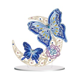 Awesocrafts Diamond Art Table Top Ornaments Blue Butterfly Moon, 5D Diamond Painting Tabletop Decorations Special Shape Crystal Art Christmas Desktop Decor (Blue Butterfly)