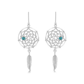 Tuscany Silver Women's Sterling Silver Turquoise Dream Catcher Drop Earrings