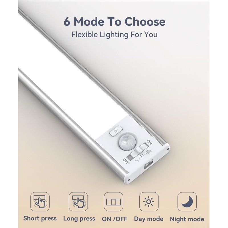 Under Cabinet Lighting, 3200mAh Rechargeable Motion Sensor Light Indoor, LED