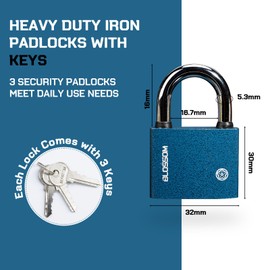 ZOCONE 3 PCS Iron Padlocks with Keys, 32 MM Heavy Duty Iron Padlock with 9 Keys Outdoor Weatherproof Pad Lock, Small Padlocks with Keys for Shed Warehouse Security Office Locker