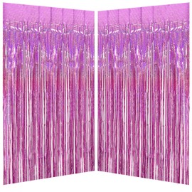 Pink Birthday Decorations 3.3x8.2ft, 2 Pack Laser Pink Tinsel Foil Fringe Curtains, Shimmer Door Streamers Party Decor for Galentines Day Baby Shower Graduation Bachelorette Butterfly Wedding