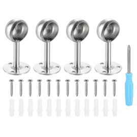 sourcing map 4pcs Stainless Steel Closet Rod Holder Set Semi-Open 1.3" Dia Shower Rod Flange Socket Wardrobe Bracket with Screwdriver and Expansion Tube for Closet Shelf Wardrobe Curtain