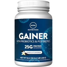 MRM Nutrition Gainer Protein with Probiotics + Postbiotics | Vanilla Flavored | 25g Protein | Whey Concentrate + Isolate + micellar Casein| Slow + Fast digesting| with Digestive enzymes | 18 Servings