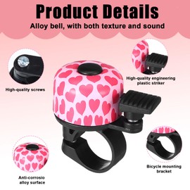 Pack of 2 Children's Bicycle Bell, Biker, Biker, Bell, Loud Pink, Accessories for Girls, Boys, Adults, for Road Bike, Scooter and Mountain Bike (Love Pattern)