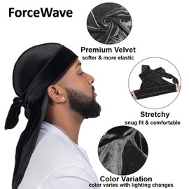 Velvet Durag for Men Velvet Dorag for Waves 2 Pieces Due Rag for Men Women (Black White)