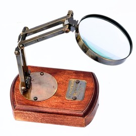 Antique Brass Victorian Magnifying Glass Desktop Decorative Reading Movable Magnifier on Wooden Base Engraving Gilbert London 1812" Vintage Tabletop Accessory Home & Table Decor