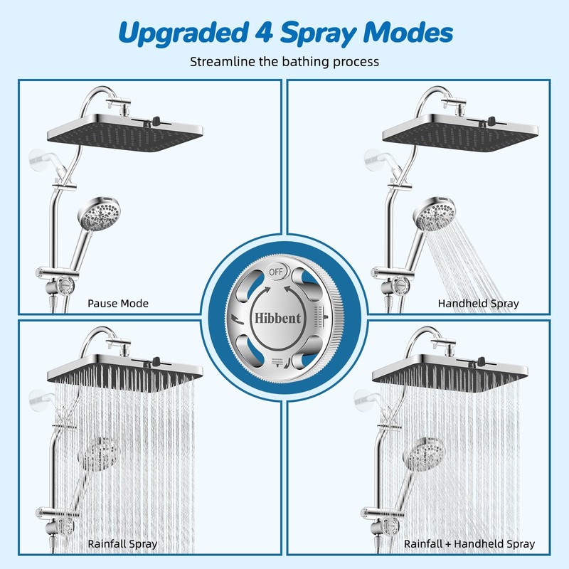 Hibbent cUPC Certified 13'' Shower Head Combo, High Pressure 5