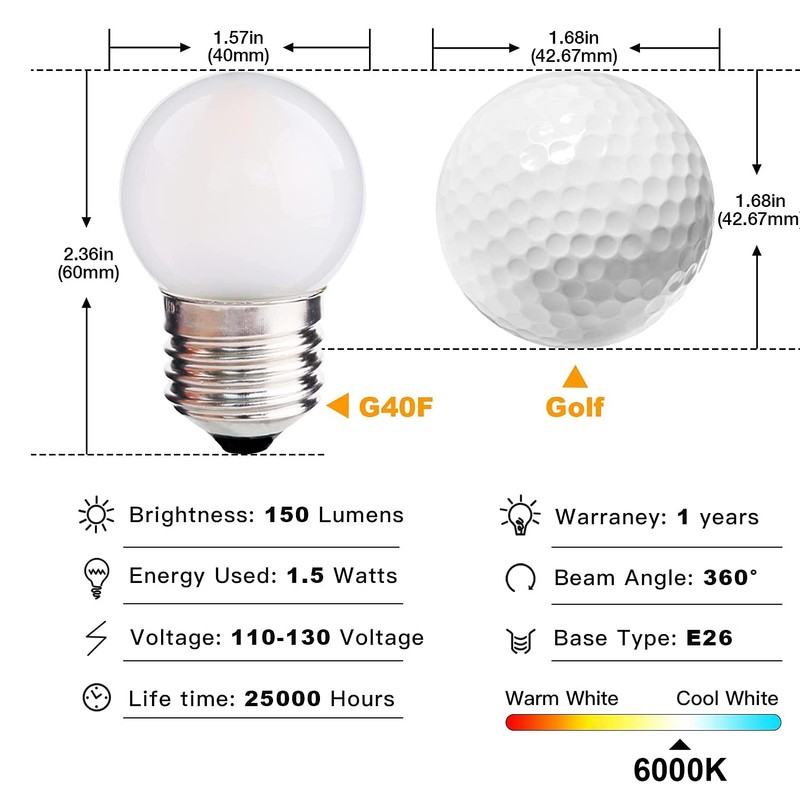 Sphoon G40 1.5w Dim Led Bulb Equivalent 15 Watt Light