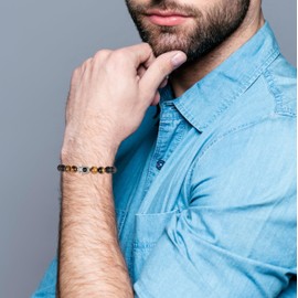 COAI Hand of Fatima Jewelry Onyx Tiger Eye Stone Beaded Bracelet for Men Women M