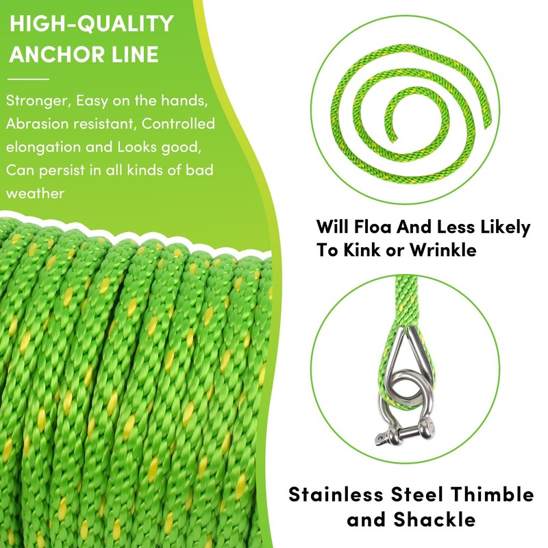 Premium Anchor Rope 100 ft x 3/8 inch, Solid Braid