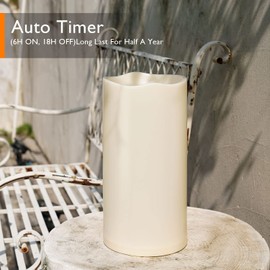 Homemory 6" x 12" Extra Large Outdoor Waterproof Candle with Auto 6-Hour Timer, Ivory Plastic Made, Long Last for Half A Year