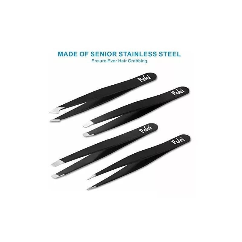 Pinzas Depiladoras Para Cejas De Acero Inoxidable Negro 4 Pz