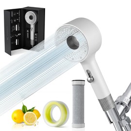 KONSEPT Shower Head with Filters & Vitamin C Lemon Pods | Handheld Shower Head with 2-Spray mode | Shower Head High Pressure | Removes Chlorine, Improve Skin and Hair Texture (White)