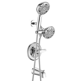 Replacement 5" Dual Shower Combo Faucet Tub Trim Kit for Delta 1300/1400 & 13/14 Series, High Pressure Round Rain Shower Head& Handheld Set, Shower Faucet System, Chrome (Valve& Catridge Not Inclued)