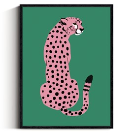 InSimSea Framed Canvas Wall Art, Bathroom Minimalist Art, Animal Cheetah Pictures, Preppy Room Dorm Apartment Eclectic Trendy Decor Aesthetic for Girls, 12"x16"