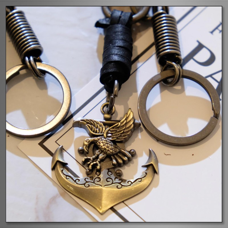 [バズ セレクション] キーリング キーホルダー 錨デザイン シンプル レザーアクセサリー メンズ レディース AC193(コーヒー)