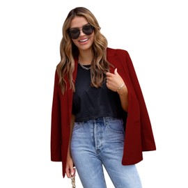 CRAZY GRID Womens Casual Blazer Long Sleeve Business Suit Jacket Open Front Button Work Office Blazer Jacket Fashion Dressy Ladies Blazer Purplish Red Size X-Large