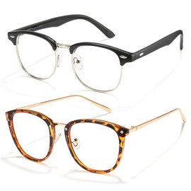 Cyxus 2 Pack Blue Light Glasses for Woman Men Stylish Computer Glasses Reduce Eye Strain UV Protection for Screen（402B019 Black+Tortoiseshell）
