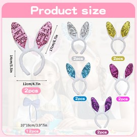 Rabbit Ears Headband, Easter Bunny Costume Adult – High-Quality Bunny Costume Women, Includes 12 x Rabbit Ears Headband & 12 x Bows, Grey Rabbit Ears – Ideal for Parties and Various Occasions