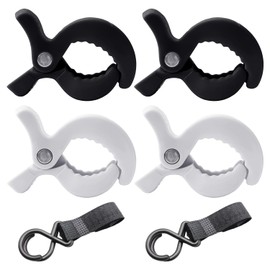 4 Pieces Stroller Clips, 2 Pieces Pram Hooks, Pram Alligator Clips, Stroller Toy Clips, Towel Clips, Beach Towel Clips, Windproof Plastic Clothes Pegs