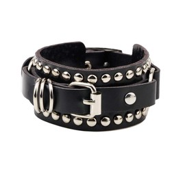KOEDLN Punk Belt Rivet Leather Bracelet Personality Trendy Buckle Bracelet for Women and Men-Black