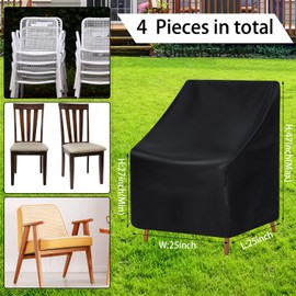 Tegeme 4 Pieces Outdoor Patio Chair Covers, Waterproof Stackable High Back Seat Covers, Outside Garden Lawn Cover for Anti-UV, Snow Dust, Windproof, Black (47 x 25 x 25 x 27.5 Inch)