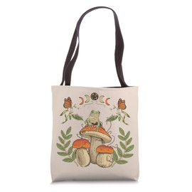Cottagecore Aesthetic Frog Mushroom Moon Goblincore Goth Tote Bag