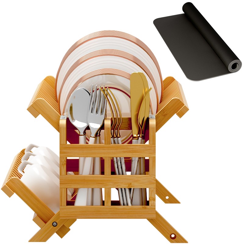 Greenual Bamboo Dish Drying Rack with Utensil Holder, 2 Tier
