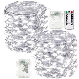 2-Pack Fairy Lights Battery Operated with Remote, Waterproof 66FT 200 LED Battery String Lights Outdoor Indoor, 8 Modes Twinkle Lights with Timer for Bedroom Wedding DIY Christmas Decor (Cool White)